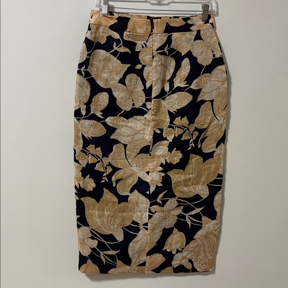 REISS (6) Floral Axelle Midi 100% Linen Skirt Front Slit Black Cream Slim Fit - Picture 5 of 15